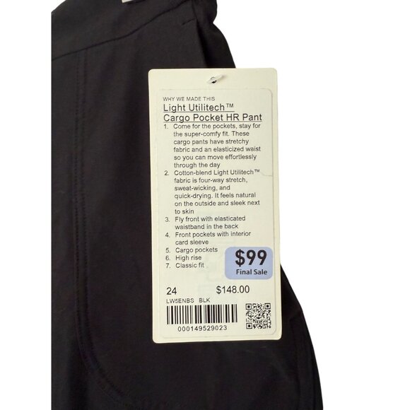 NWT Lululemon Black Light Utilitech Cargo Pocket High Rise Pant - Size 24 - Picture 3 of 4